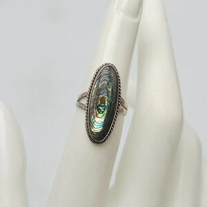 Taxco Mexico Sterling Silver Abalone Shell Oval Ring Size 5